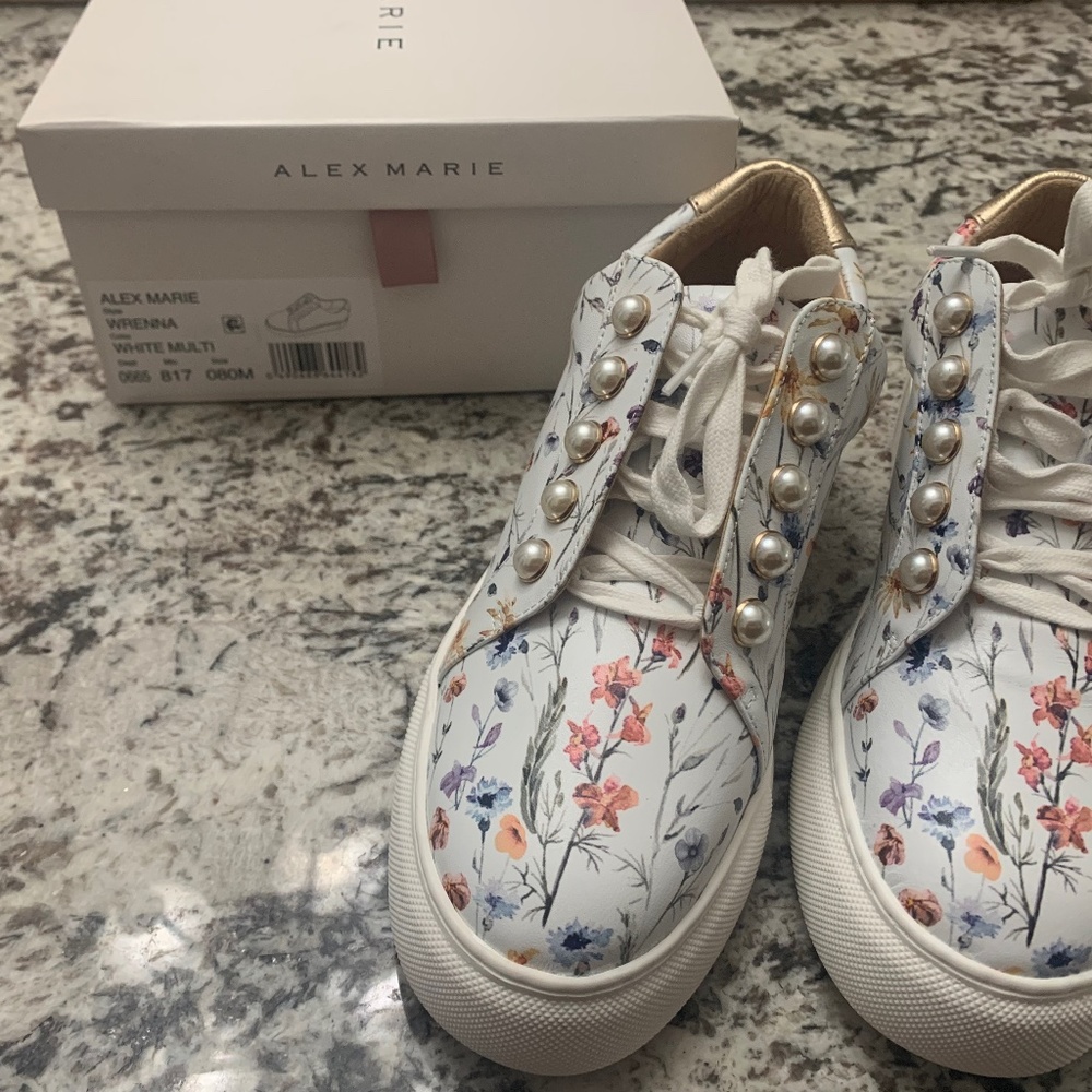 Floral Platform Leather Sneakers